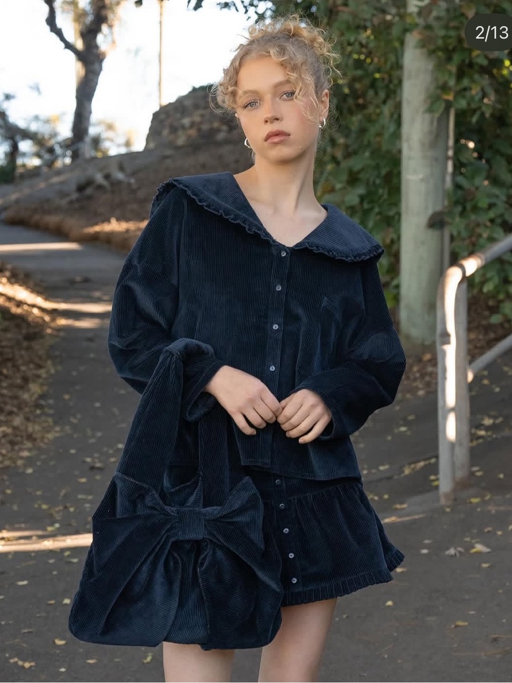 ISO My mum made it navy corduroy sweetie blouse and skirt set